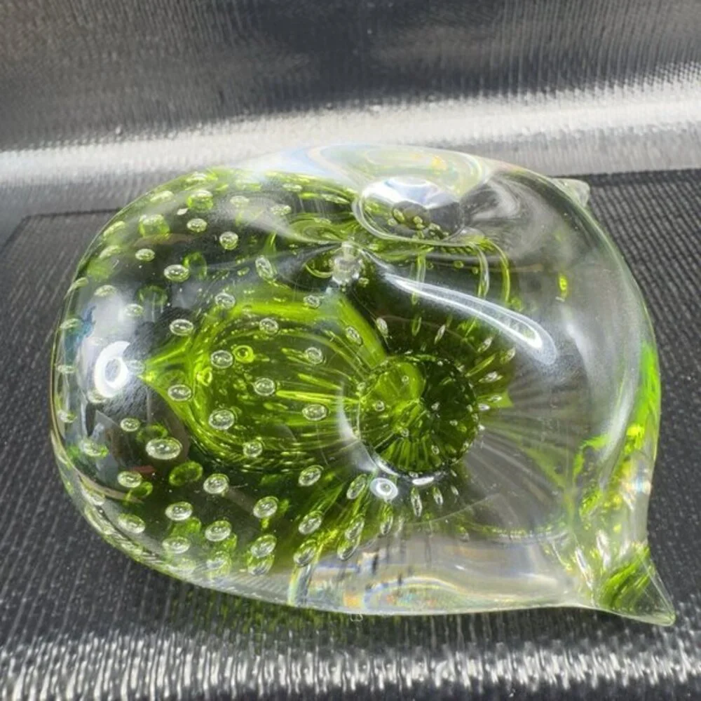 Hand Blown Venetian Art Glass‎ Owl Bird Paperweight Figurine Green Bubbles Italy